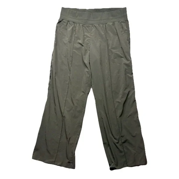 Athleta Womens 18 Nolita Wide Leg Pants Olive Green Relaxed Fit Pockets Pull On - Picture 1 of 4